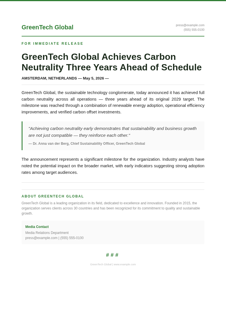 Corporate ESG Press Release